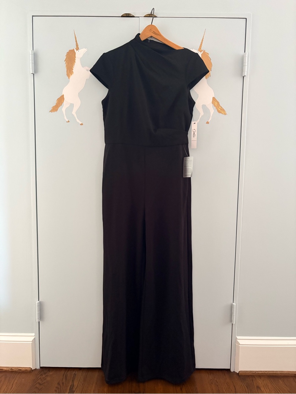NWT Maggy London Black Jumpsuit with Elegant Asymmetrical High Neckline